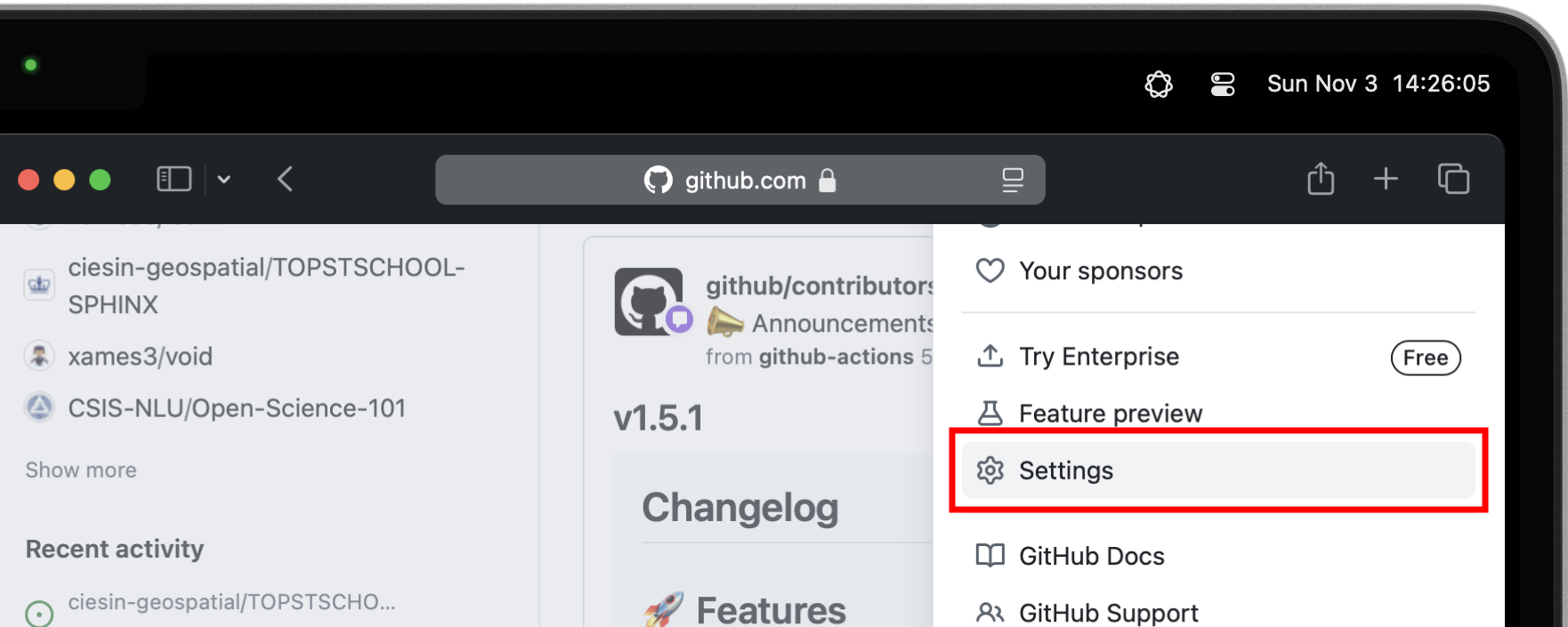 Select Settings - GitHub