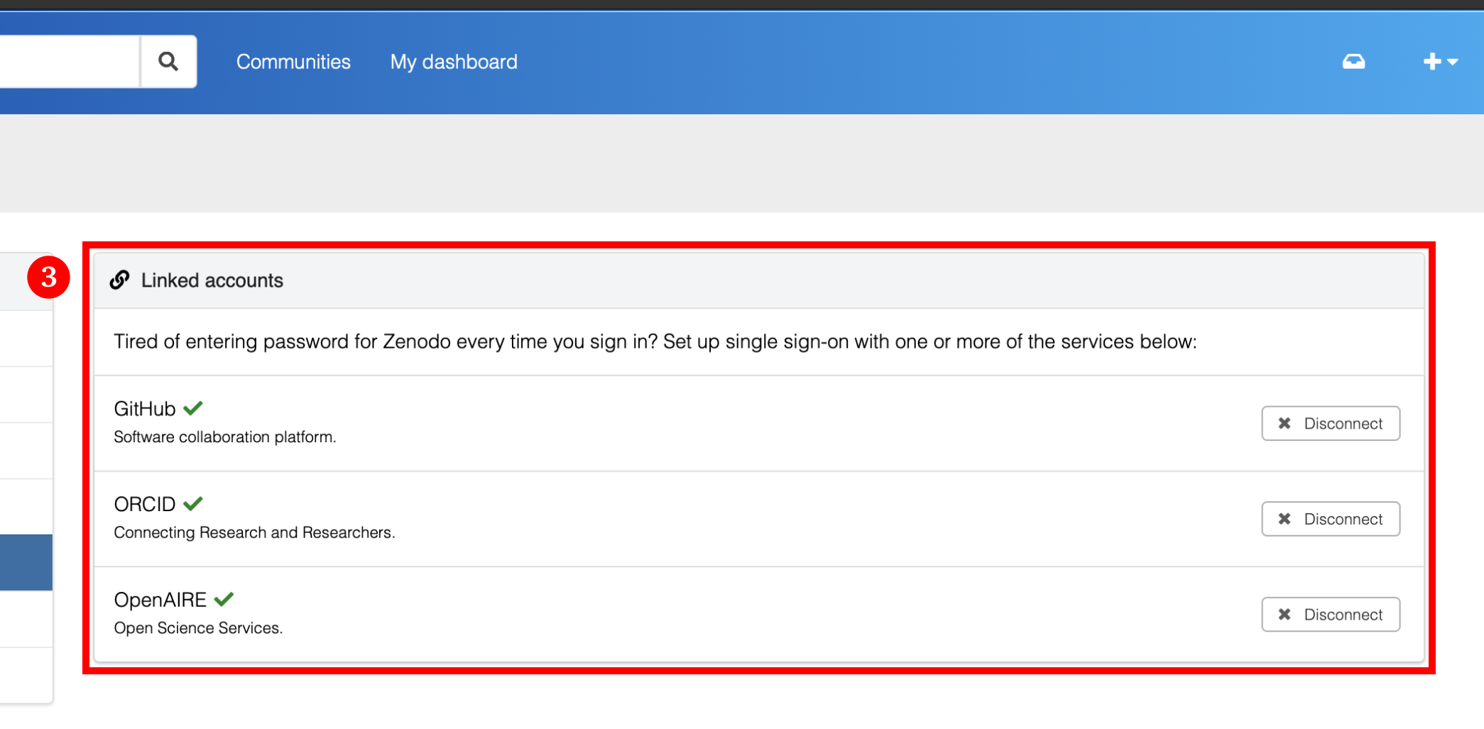 Linked Accounts (GitHub, ORCID and OpenAIRE) - Zenodo
